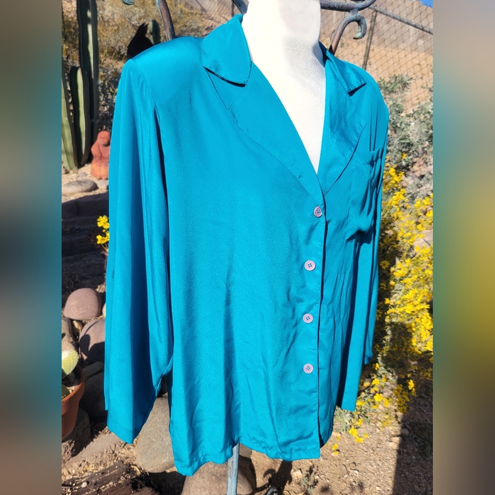 🚩Summer Sale🚩Turquise Silk Vintage Blouse Size 8